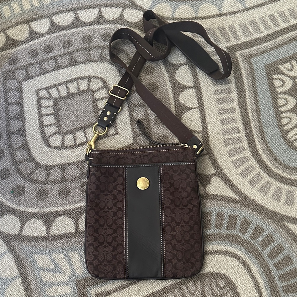 Brown Coach Monogram Crossbody Bag